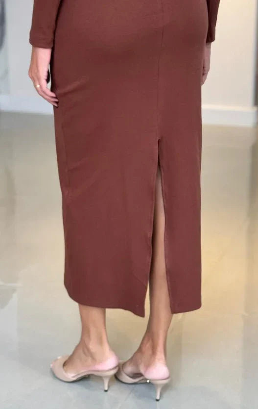 Vestido Midi Canelado com Fenda Virginia