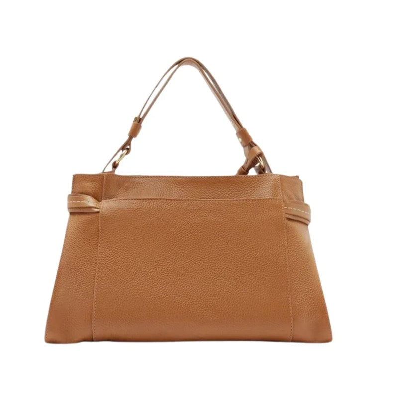 Bolsa Tote Marrom Couro Legítimo Grande Tiras Laterais