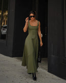 Vestido Midi Giulia Com Pesponto E Barra Ampla