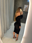 Vestido Midi Transparente Ombro a Ombro Cobry