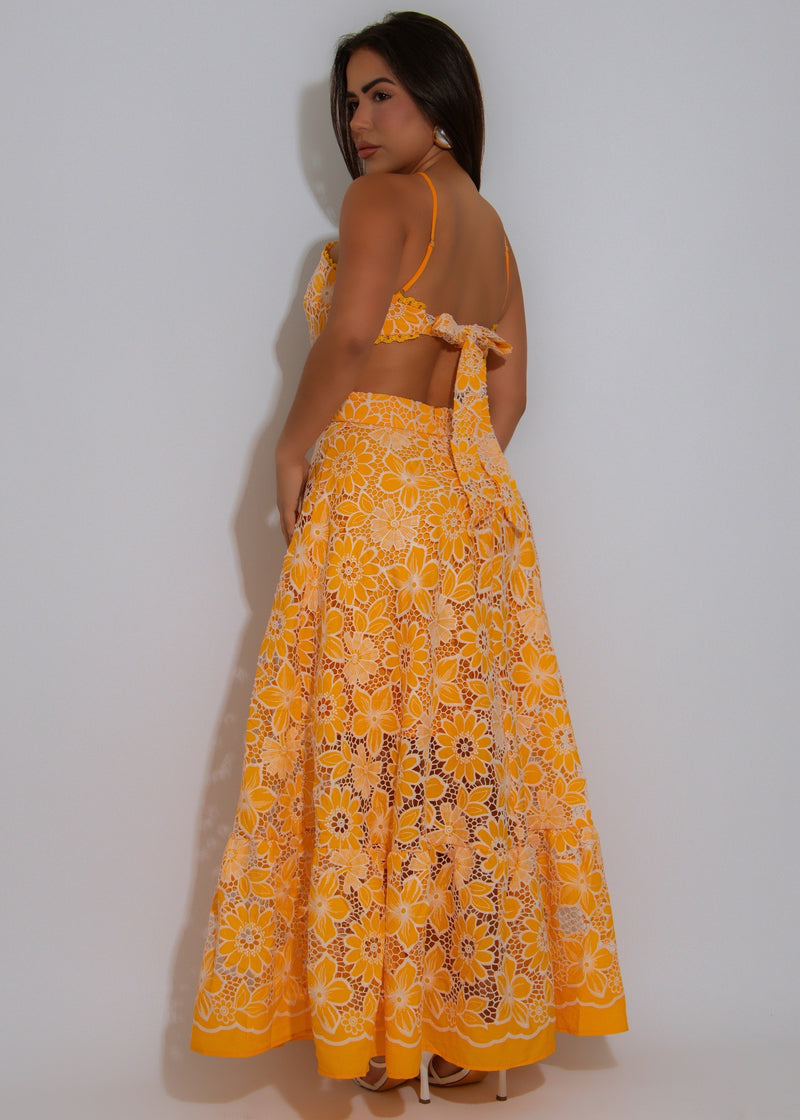 Vestido Fada Midi Floral Amarelo
