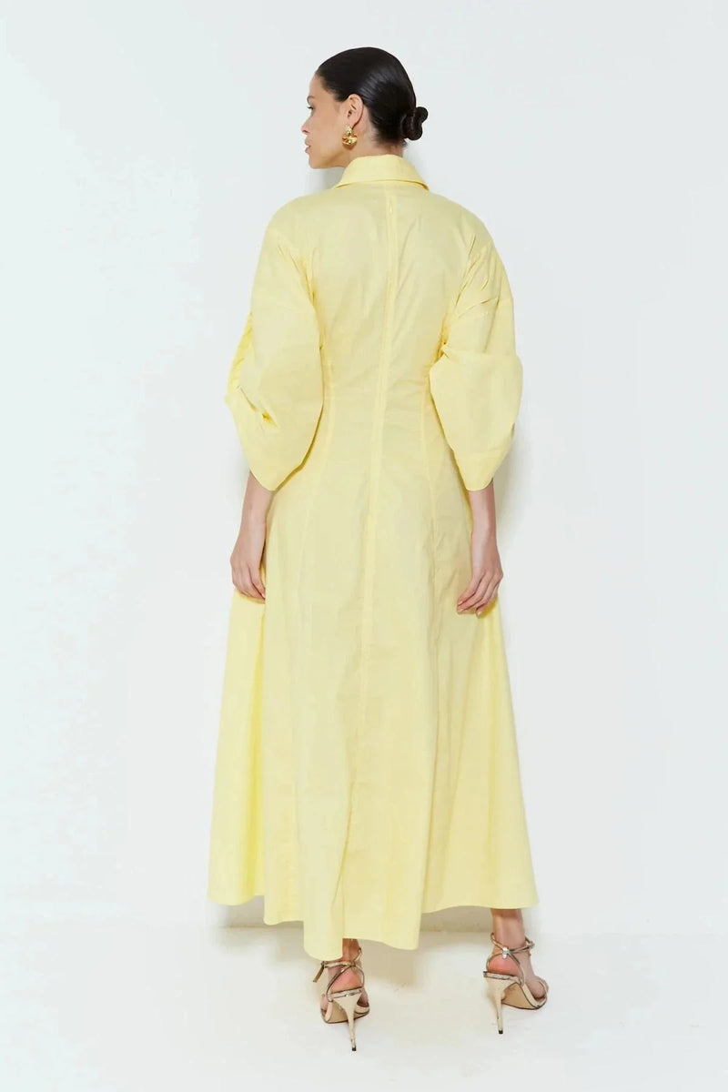 Chemise Longuete Com Decote V Barra Ampla Amarelo Manteiga