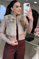 Casaco Shopie – Tricot com Pele Sintética Elegante - Bege