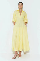 Chemise Longuete Com Decote V Barra Ampla Amarelo Manteiga