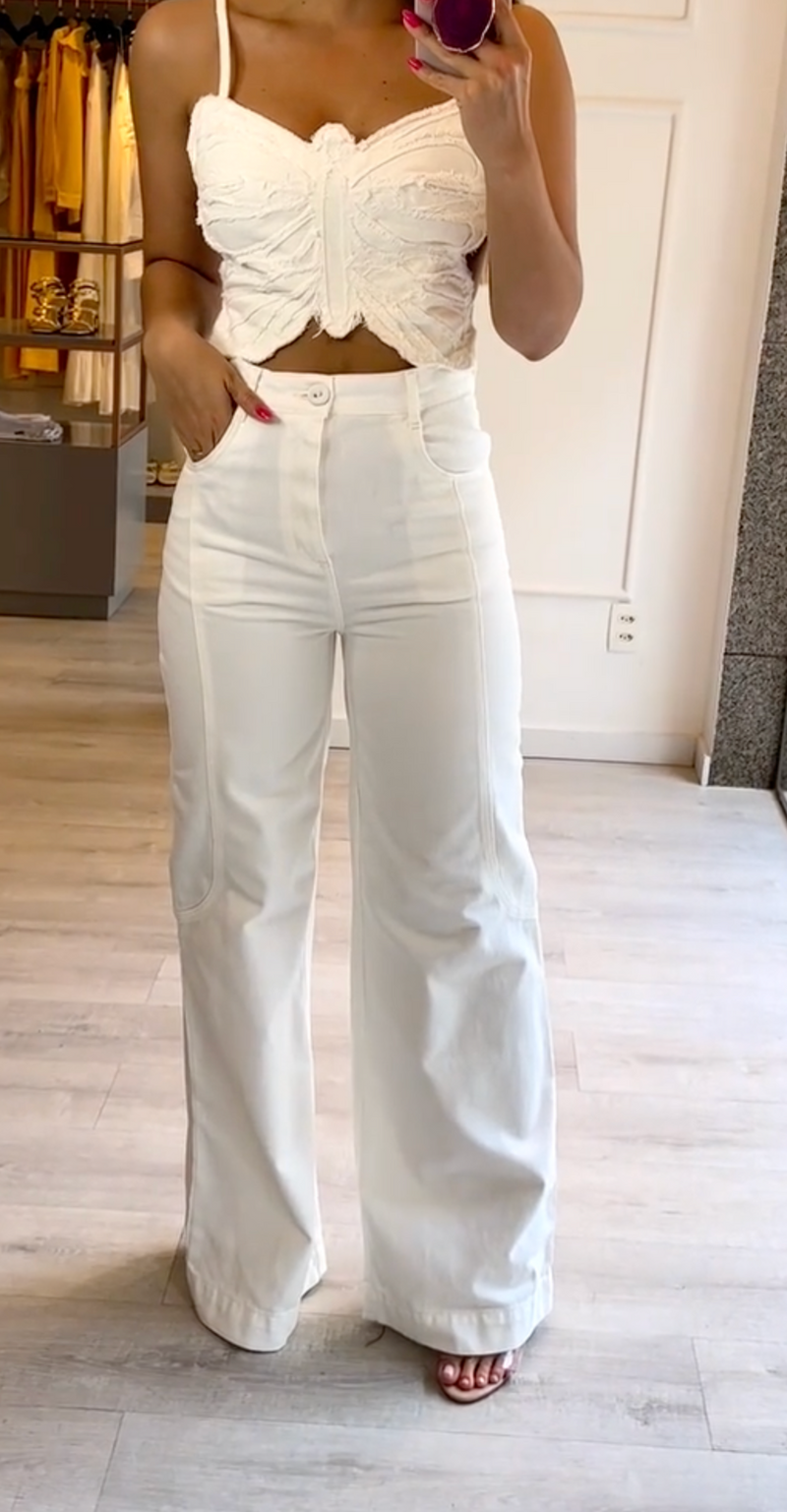 Conjunto Mariana Cropped Borboleta e Calça Pantalo