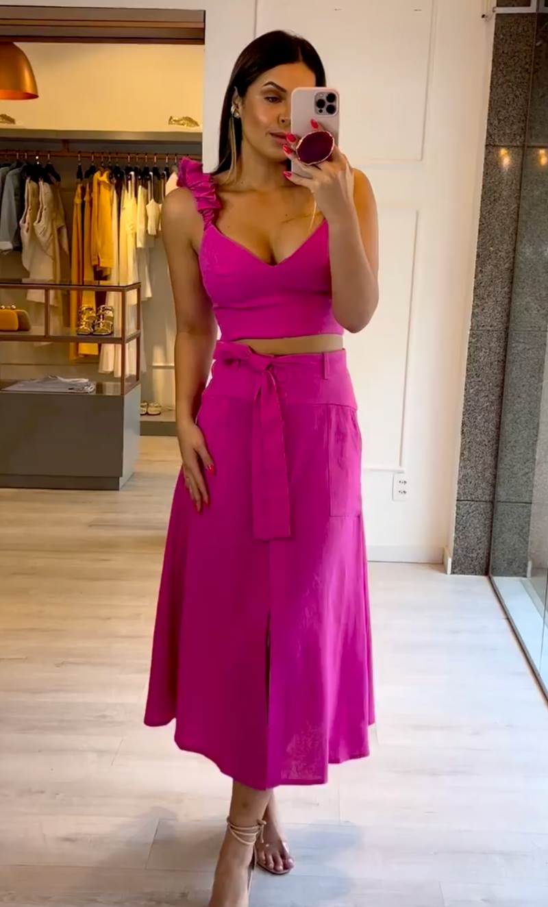 Conjunto Clara Cropped e Saia Midi