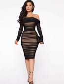 Vestido Midi Transparente Ombro a Ombro Cobry