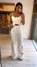 Conjunto Mariana Cropped Borboleta e Calça Pantalo