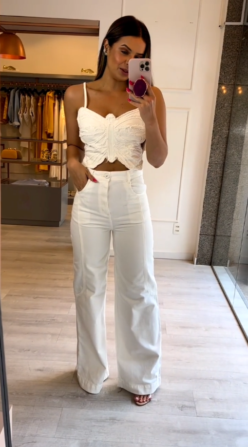 Conjunto Mariana Cropped Borboleta e Calça Pantalo