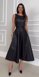 Vestido Midi Dominique Couro Eco