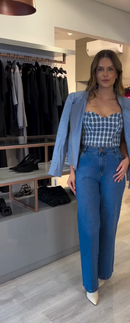 Conjunto Liz em Tweed com Calça Jeans Cintura Alta