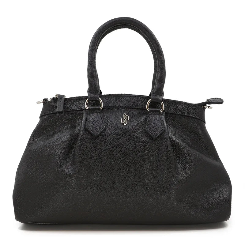 Bolsa Tote Preto Couro Legítimo Detalhe Franzido