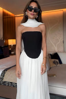 Vestido Longo Bicolor – Elegância Atemporal