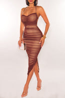 Vestido Midi Mesh Chocolate Nude