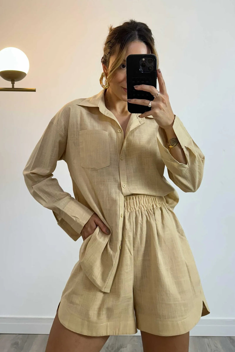 Conjunto Feminino Max Camisa e Short em Linho