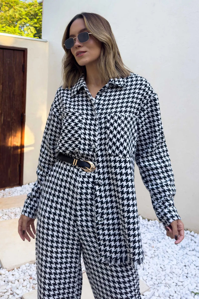 Conjunto Feminino Tweed Calça e Max Camisa