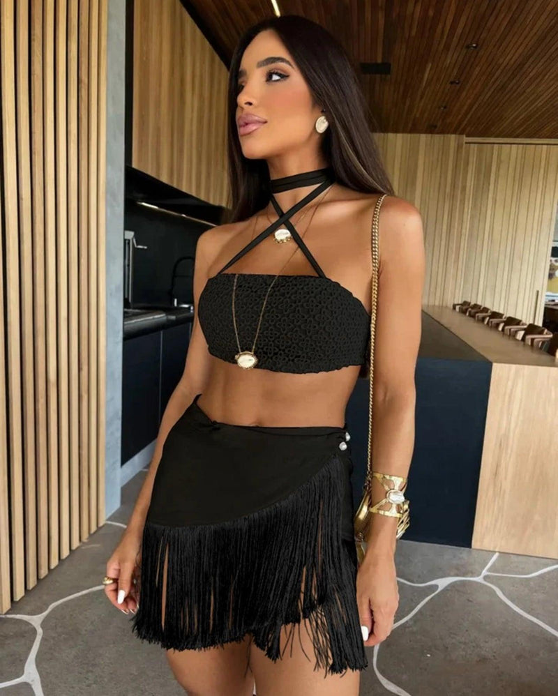 Conjunto Boho Fringe – Estilo e Leveza para Dias Especiais
