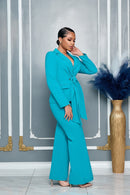 Conjunto Jaqueta Amarração & Calça Flare – Turquesa