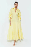 Chemise Longuete Com Decote V Barra Ampla Amarelo Manteiga