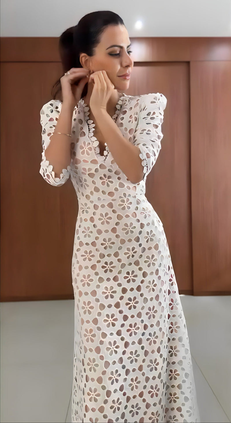 Vestido Midi Aurora em Laise Bordada