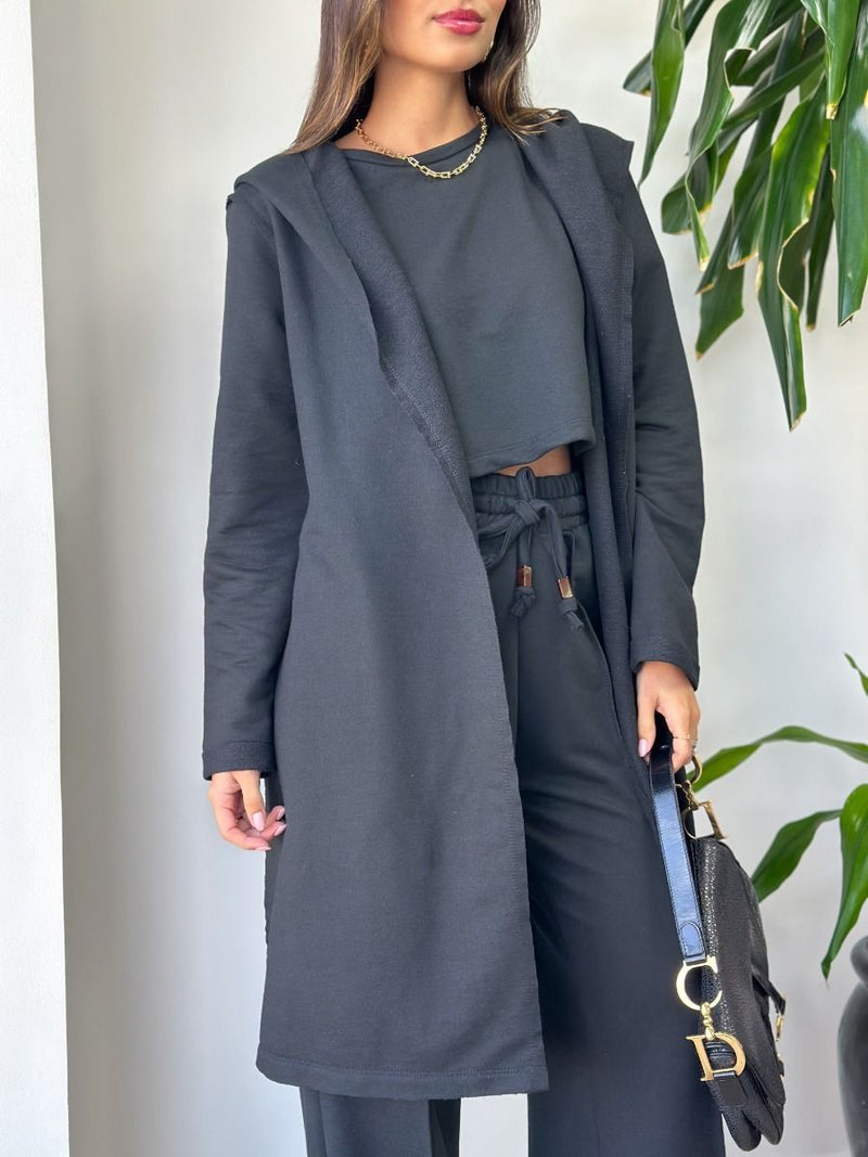 Conjunto Calça + blusa + trench coat