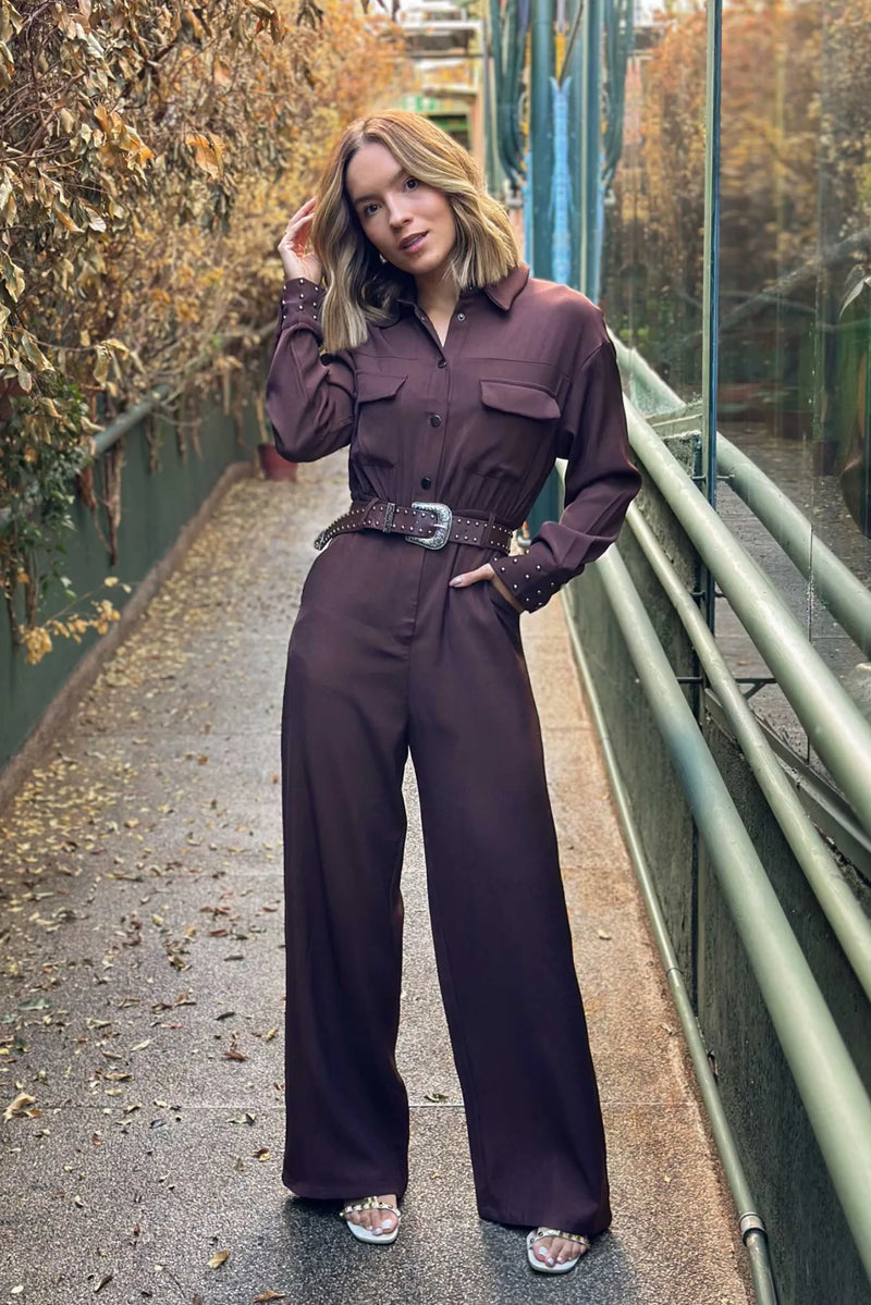 Macacão Feminino Manga Longa com Cinto