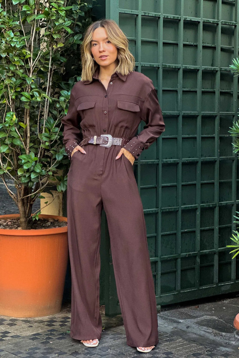 Macacão Feminino Manga Longa com Cinto