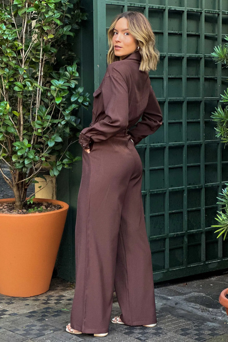 Macacão Feminino Manga Longa com Cinto