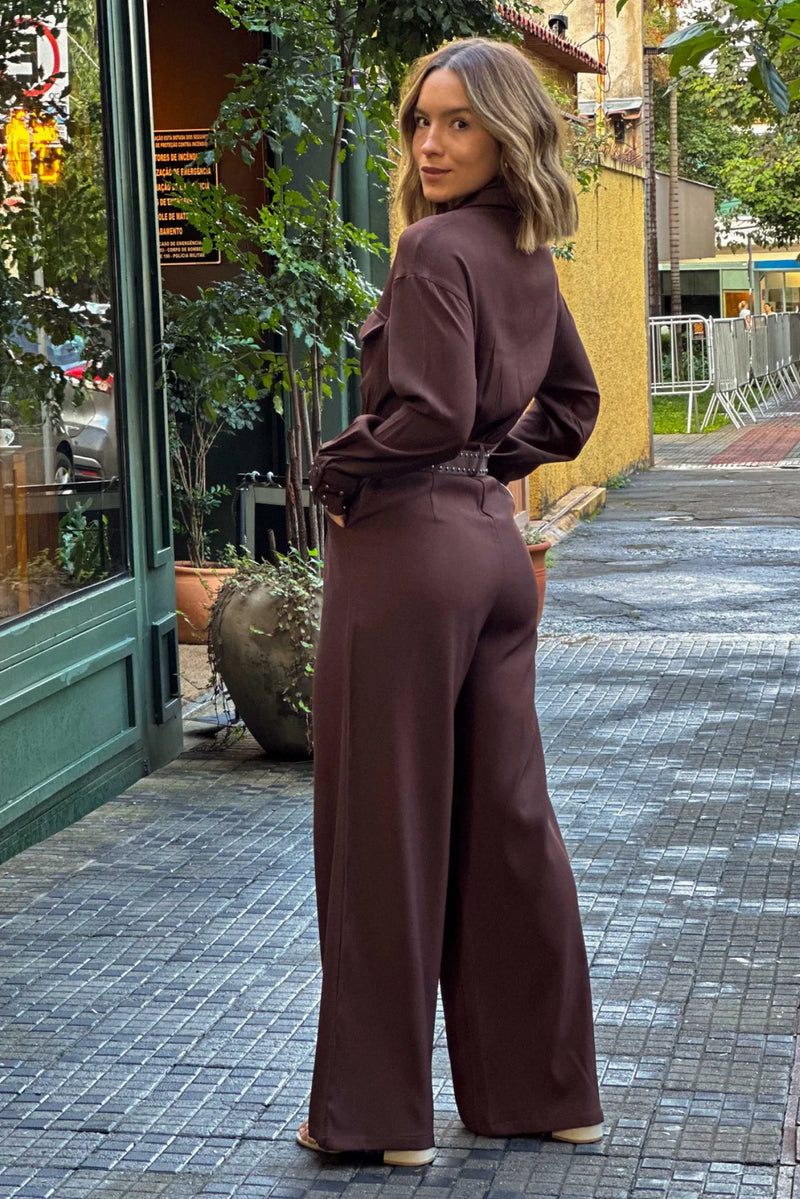 Macacão Feminino Manga Longa com Cinto