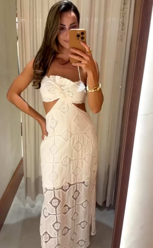 Vestido Longo Laise Branco com Recortes