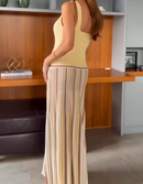 Conjunto Regata Canelada com Saia Plissada Listrada