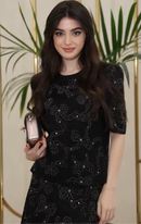 Conjunto Feminino Preto com Laços Bordados em Strass