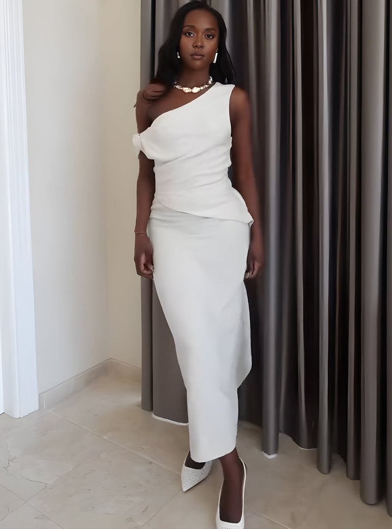 Blusa de Linho Assimétrica Ombro Único