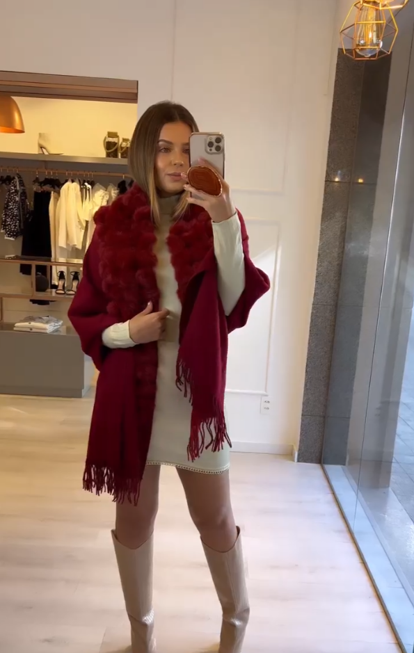 Pashmina Burgundy com Pompons